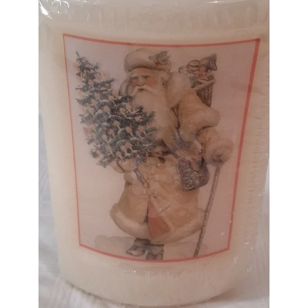 Glowing Art Antique Santa Christmas Pillar Candle GLR502C Vintage Style Glow